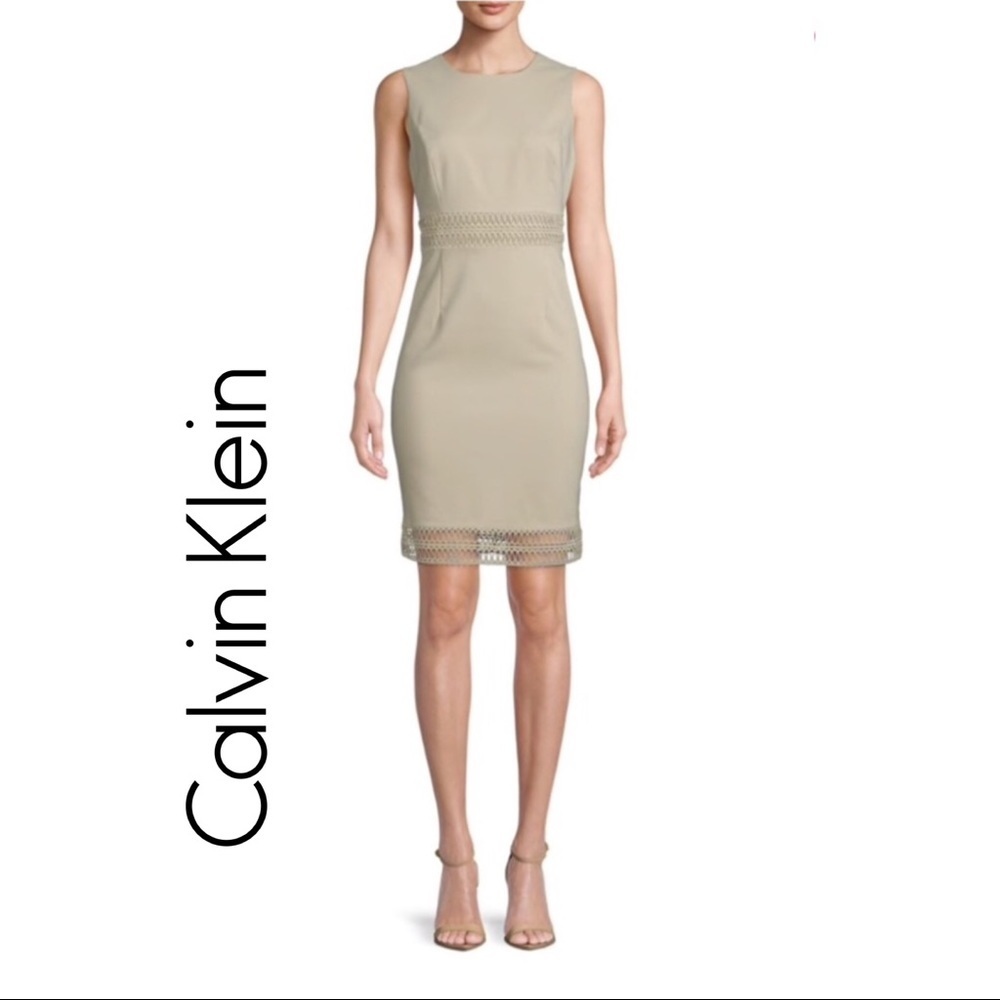 Calvin Klein Sheath Lace-Trimmed Sleeveless Dress